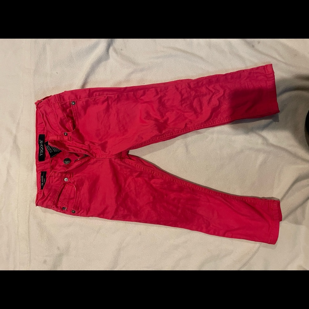 Vgoss youth girl size 8 pink coral capris Adjustable waist EUC
